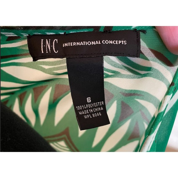 INC International Concepts Green Leaves/ Tropical print semi sheer top - Picture 5 of 5